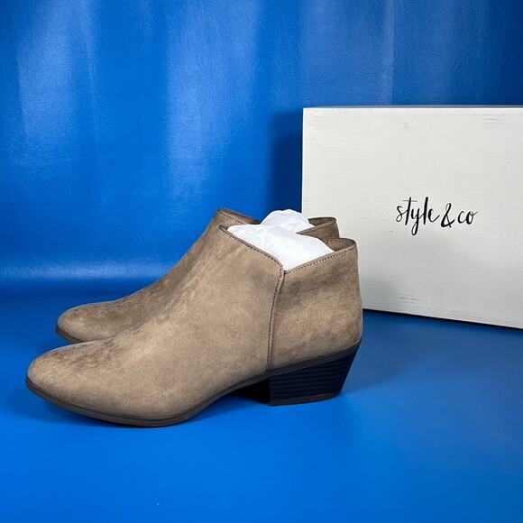 Style & Co Wiley Faux Suede Booties - Taupe - 9.5 - New in box - Picture 1 of 8